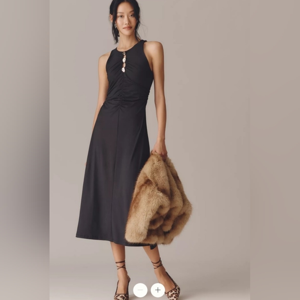 NWT By Anthropologie Sleeveless Hardware Ruched Midi Dress